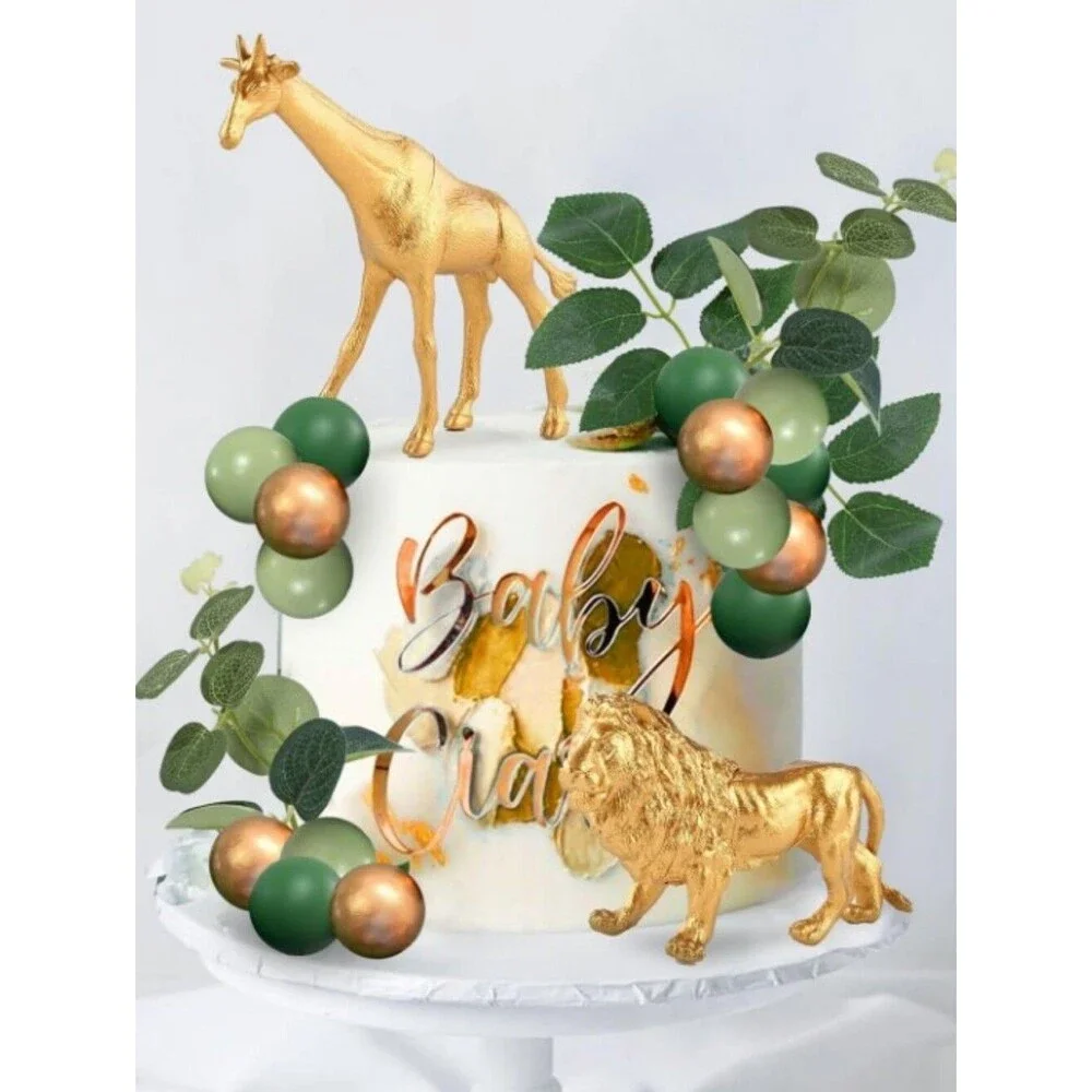Bach And Boozy Gold Safari Jungle Animals Cake Decorations NWT